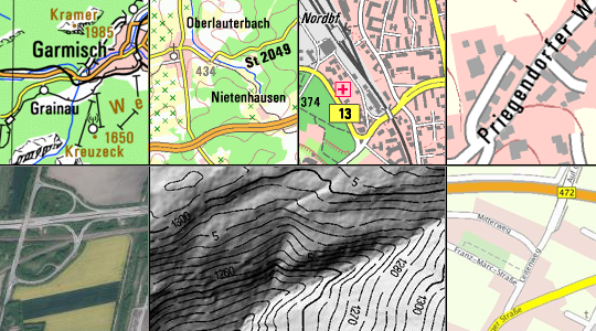 Verschiedene Ausschnitte aus Produkten der Geotopographie der BVV